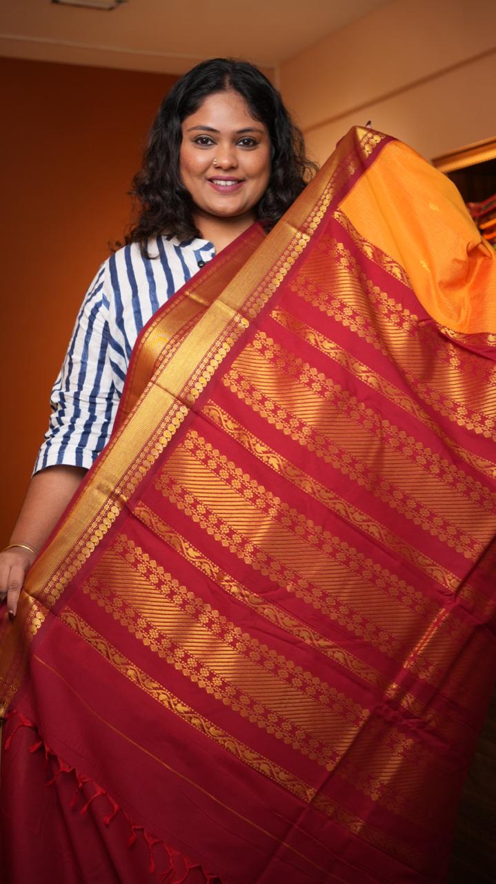 Semi Silk Vairaoosi Bhutta Saree -01-10-23-02 (MARIGOLD WINE)