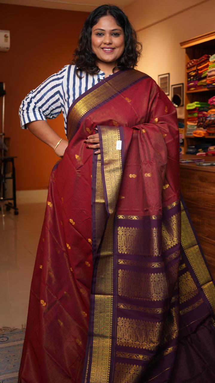 Semi Silk Vairaoosi Bhutta Saree -01-10-23-05 (RUBY BLACKBERRY)