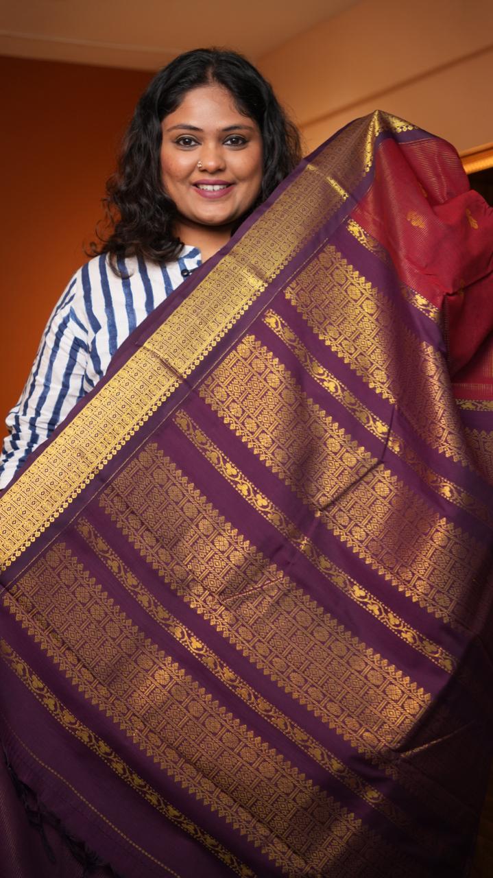 Semi Silk Vairaoosi Bhutta Saree -01-10-23-05 (RUBY BLACKBERRY)