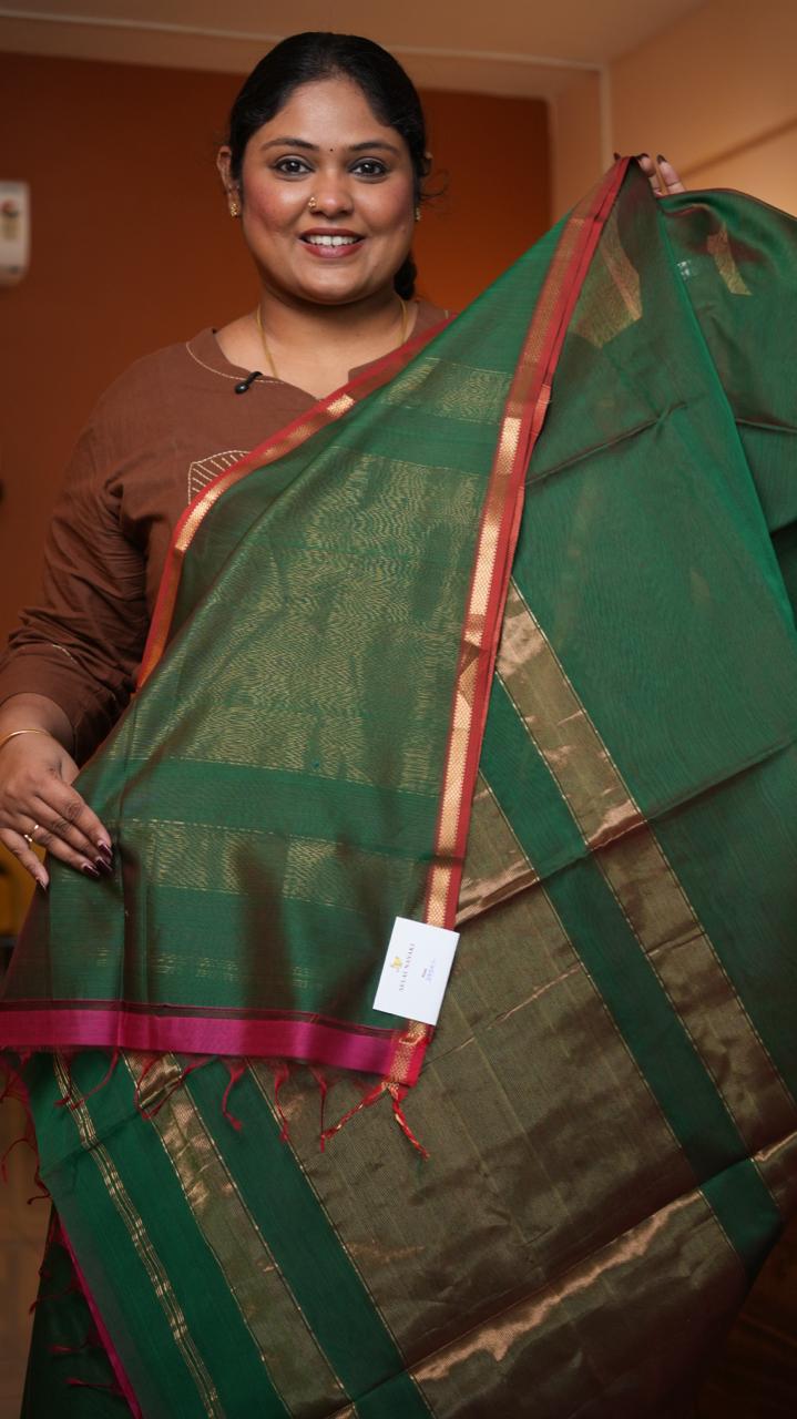 Maheshwari Silk Cotton Plain Small Border Saree -05-10-01-08 (POUNAMU)