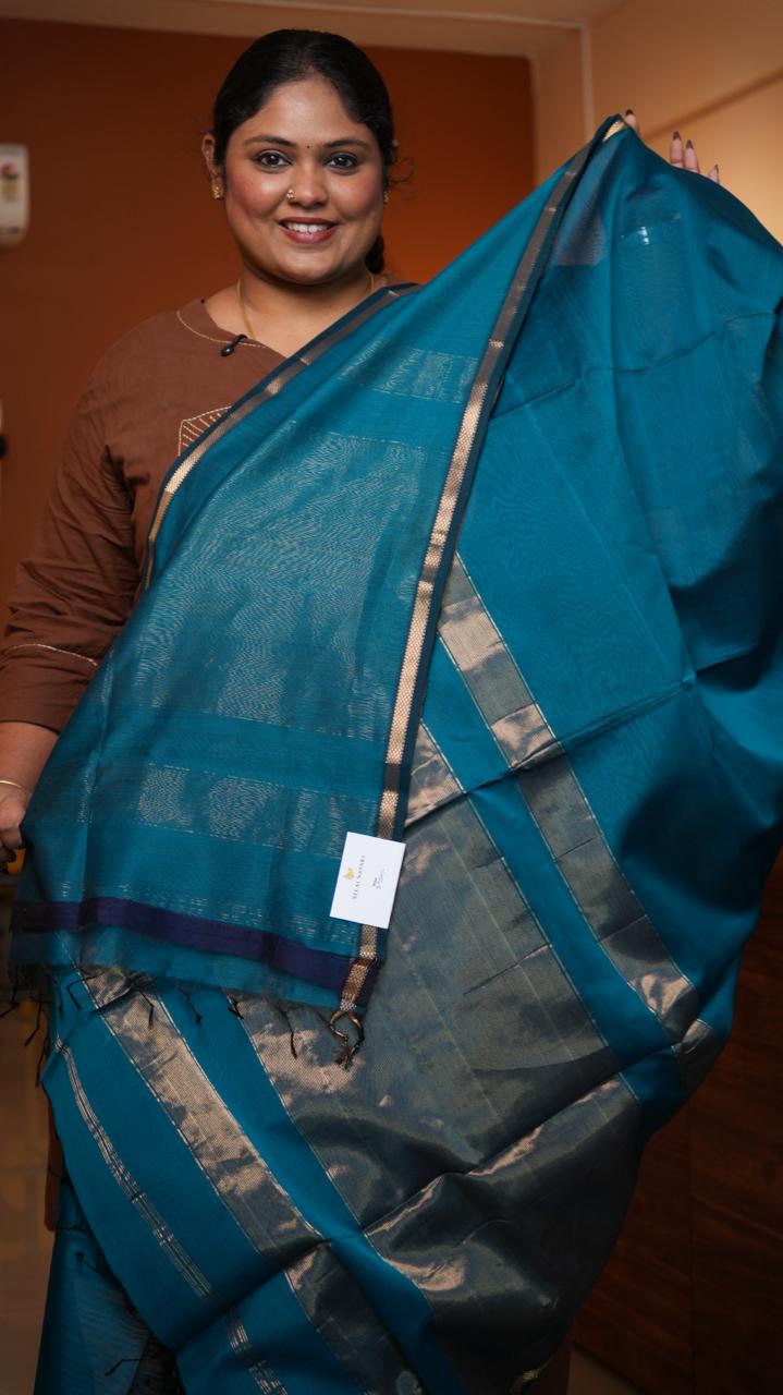 Maheshwari Silk Cotton Plain Small Border Saree -05-10-01-11 (THALASSA)