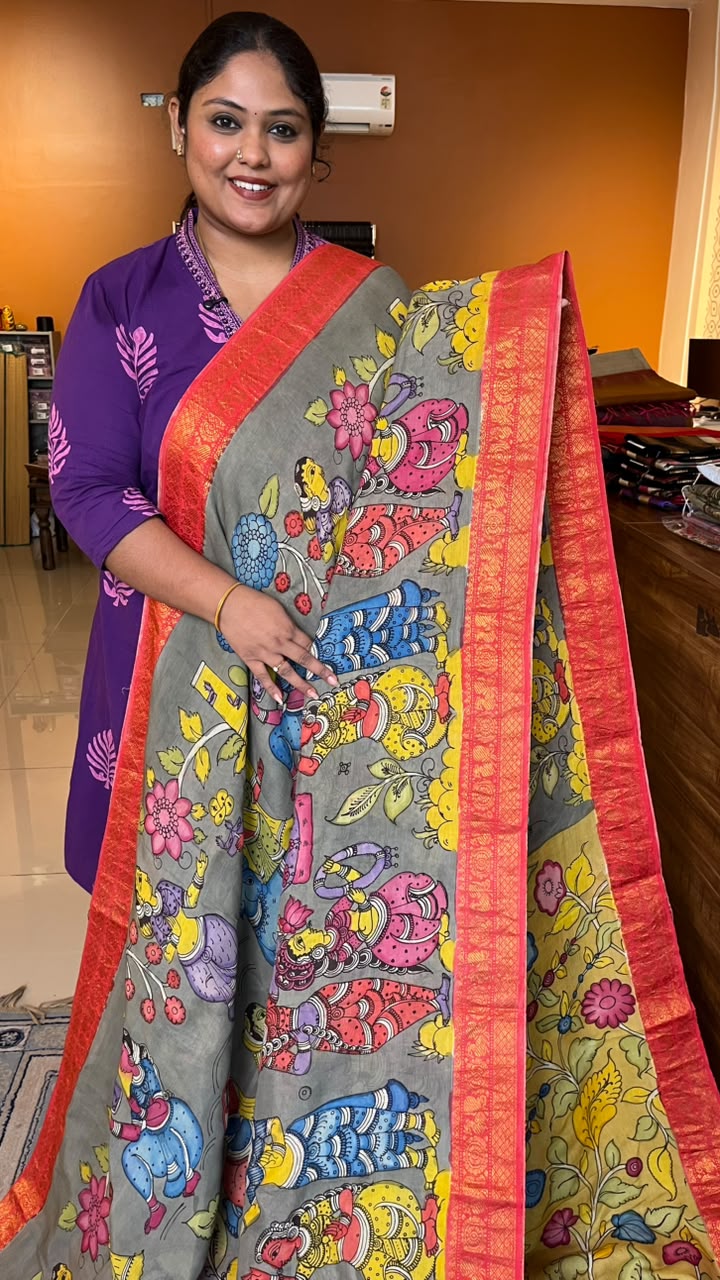 Pen Kalamkari Sarees -02-10-01-01 (The Rasaleela)