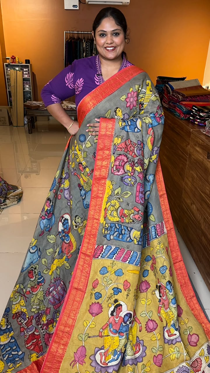 Pen Kalamkari Sarees -02-10-01-01 (The Rasaleela)