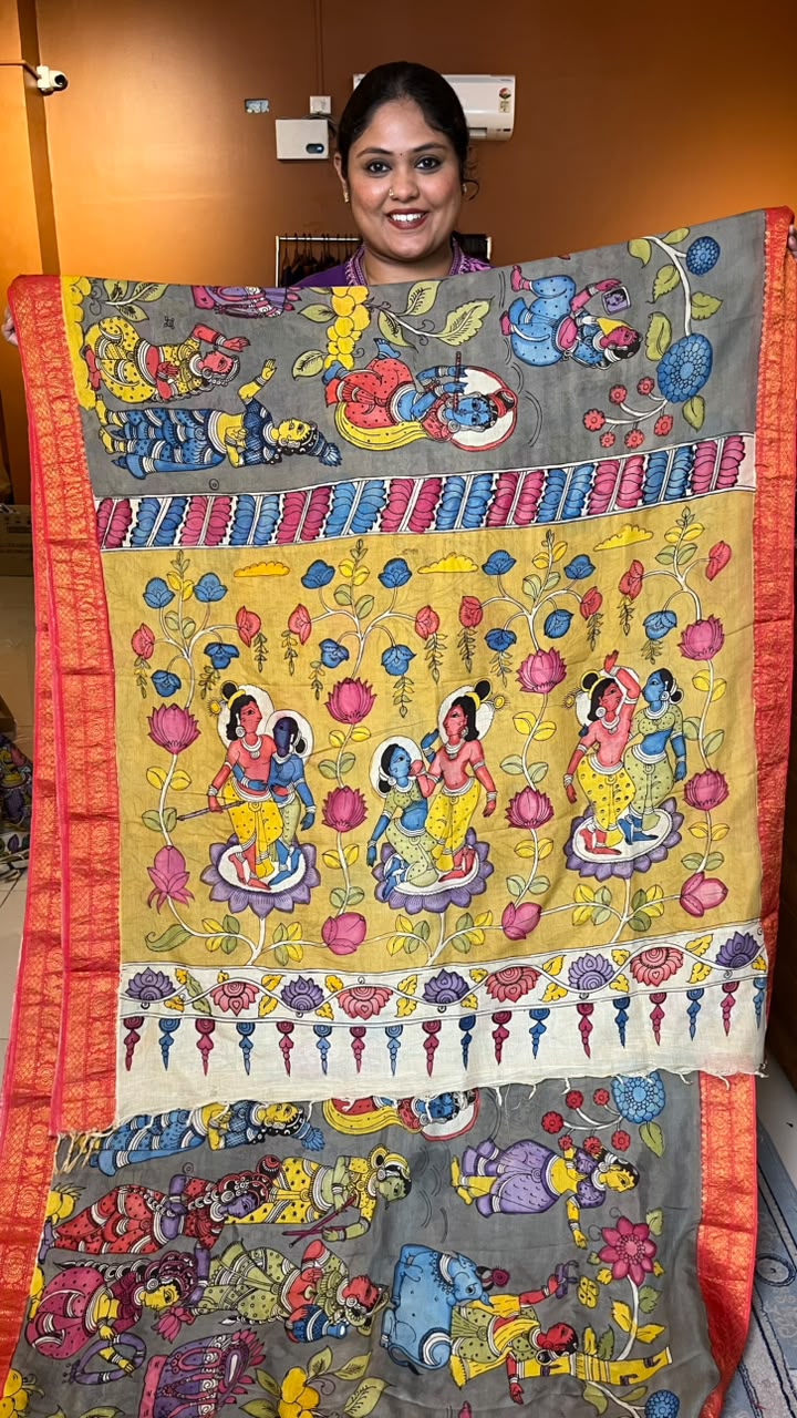 Pen Kalamkari Sarees -02-10-01-01 (The Rasaleela)