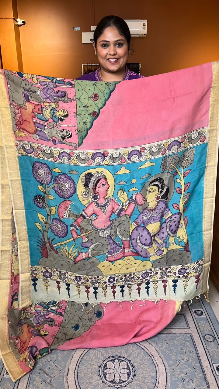 Pen Kalamkari Sarees -02-10-01-05 Govardhana Giri