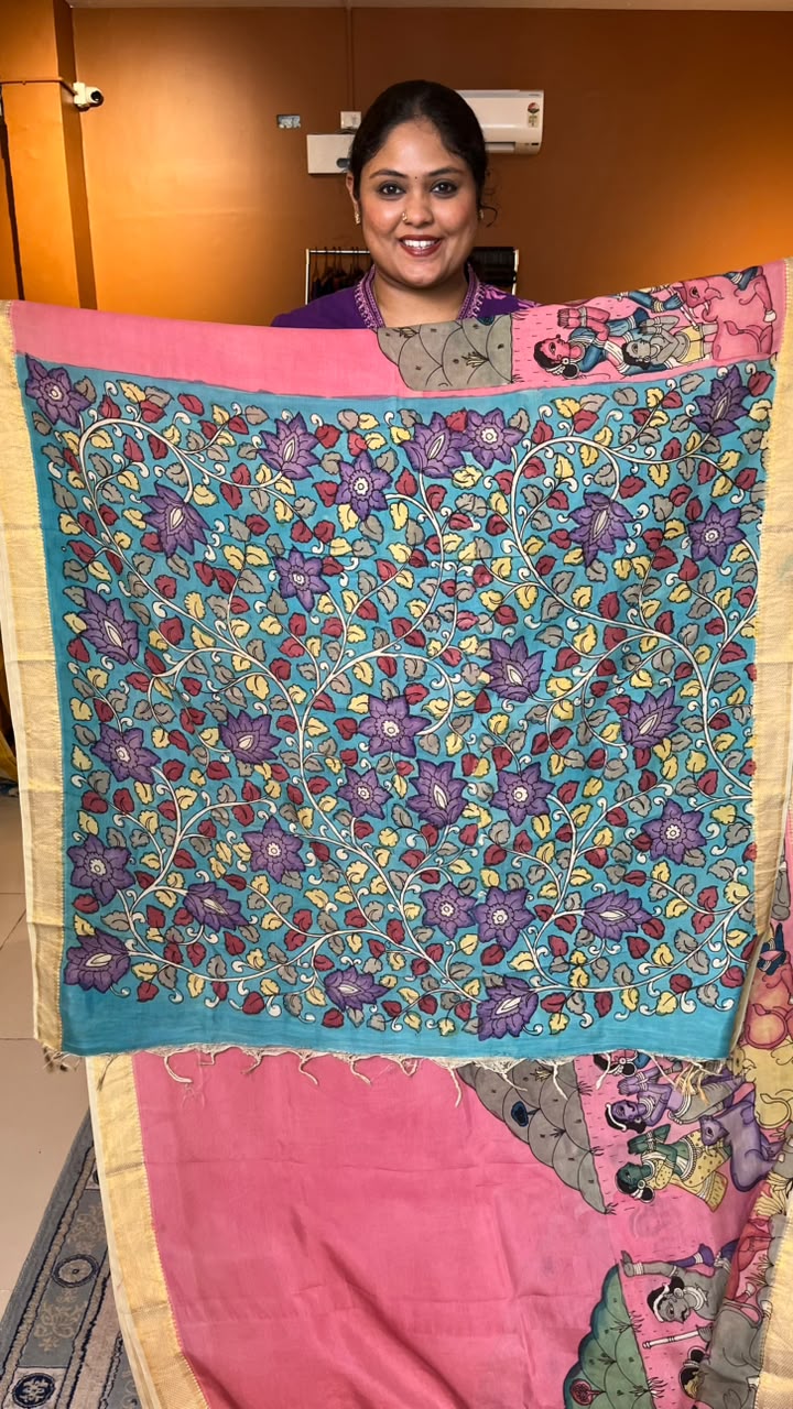 Pen Kalamkari Sarees -02-10-01-05 Govardhana Giri