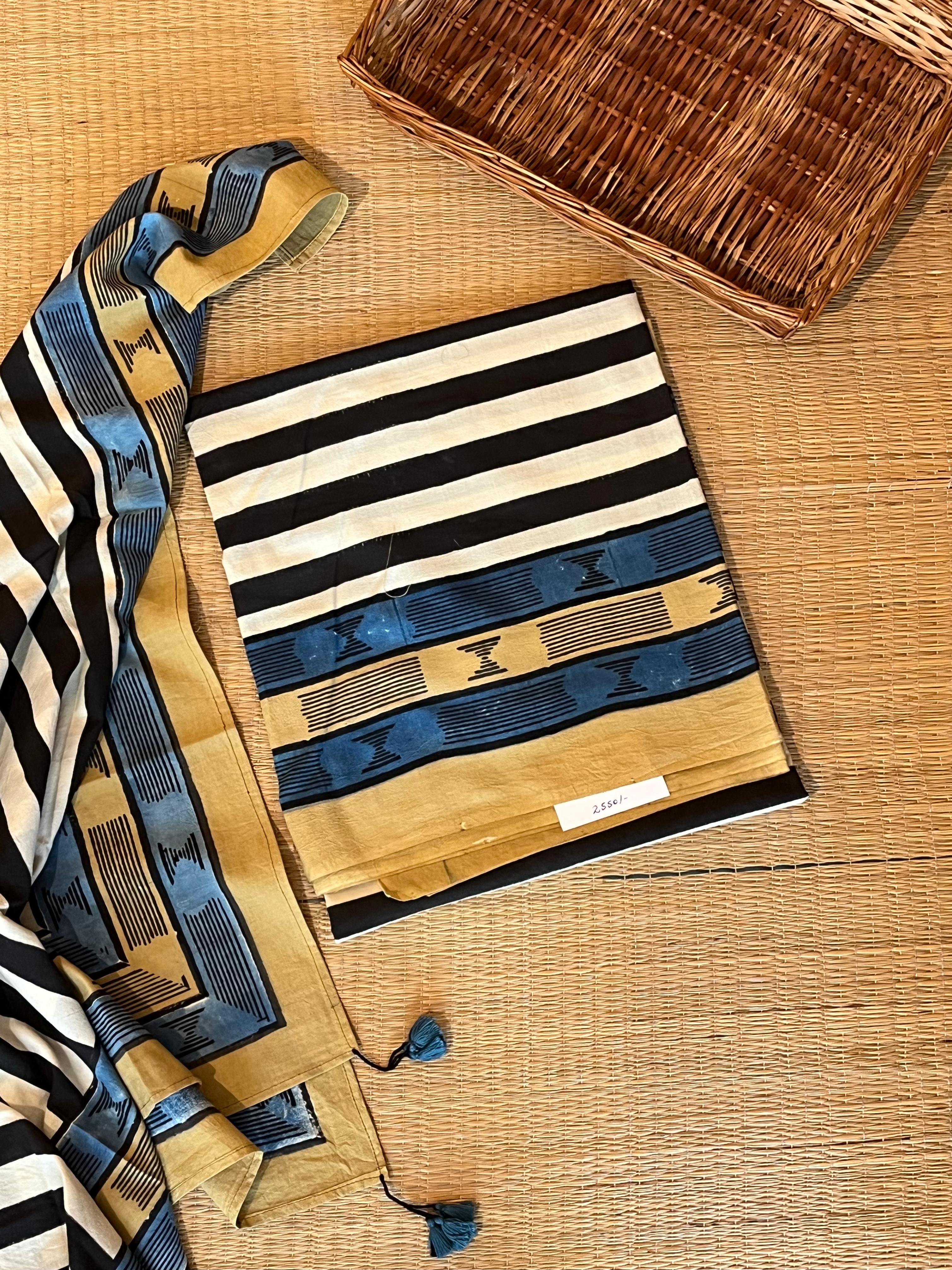 Ajrakh Cotton Handblock Printed Top and Scarf Set - 44-04-ASC-06