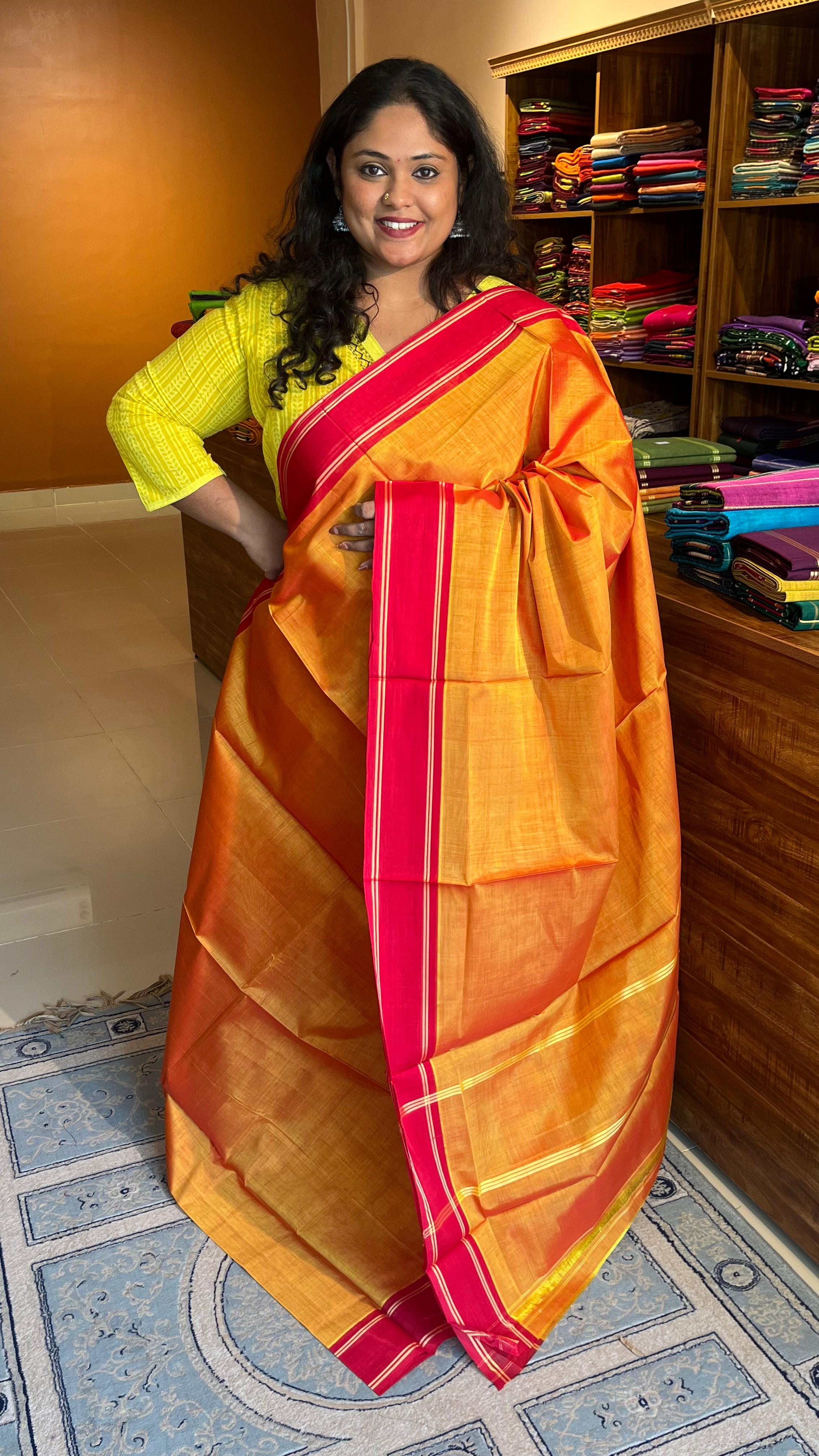 Devendra 6 yards saree - 11-07-01-6Y-03 (Sunset Orange)