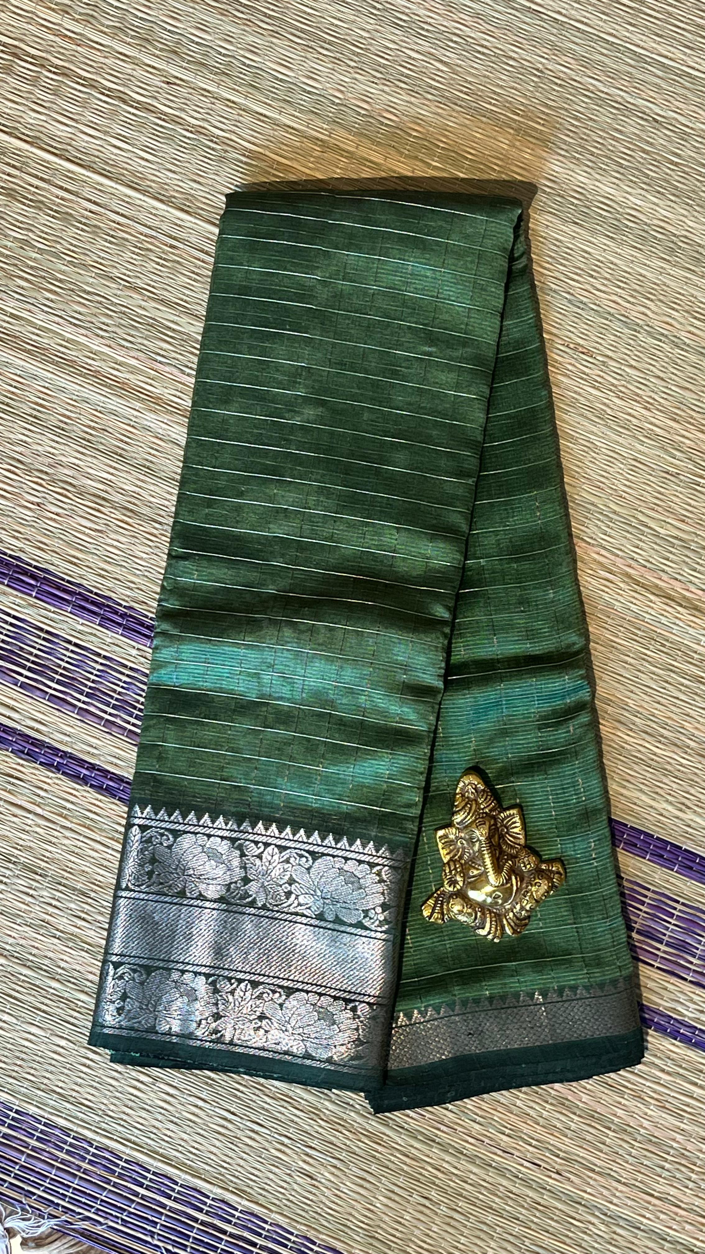 Mangalgiri  silk cotton Kattam Saree - 15-07-02-06 (Green)