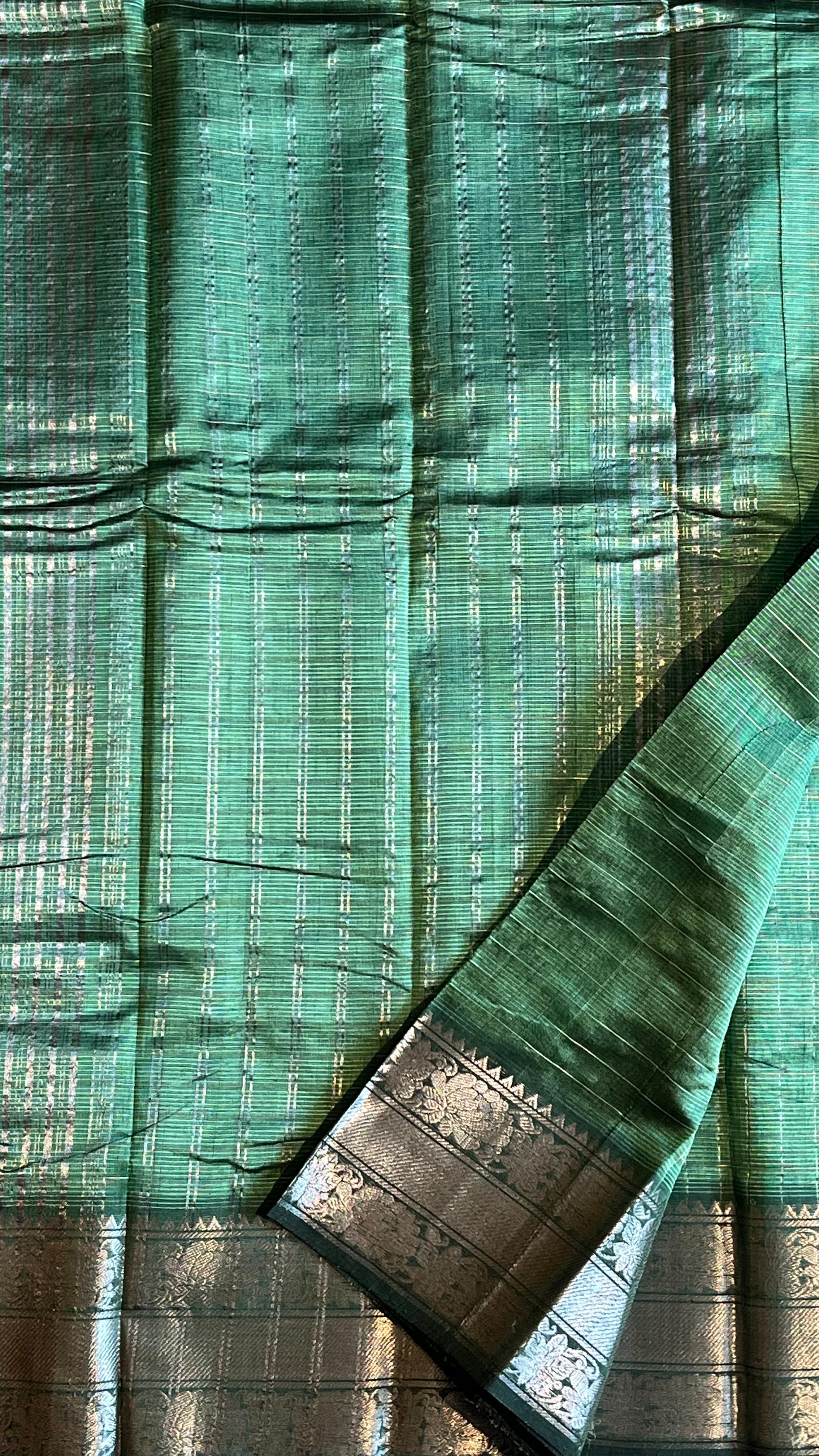 Mangalgiri  silk cotton Kattam Saree - 15-07-02-06 (Green)