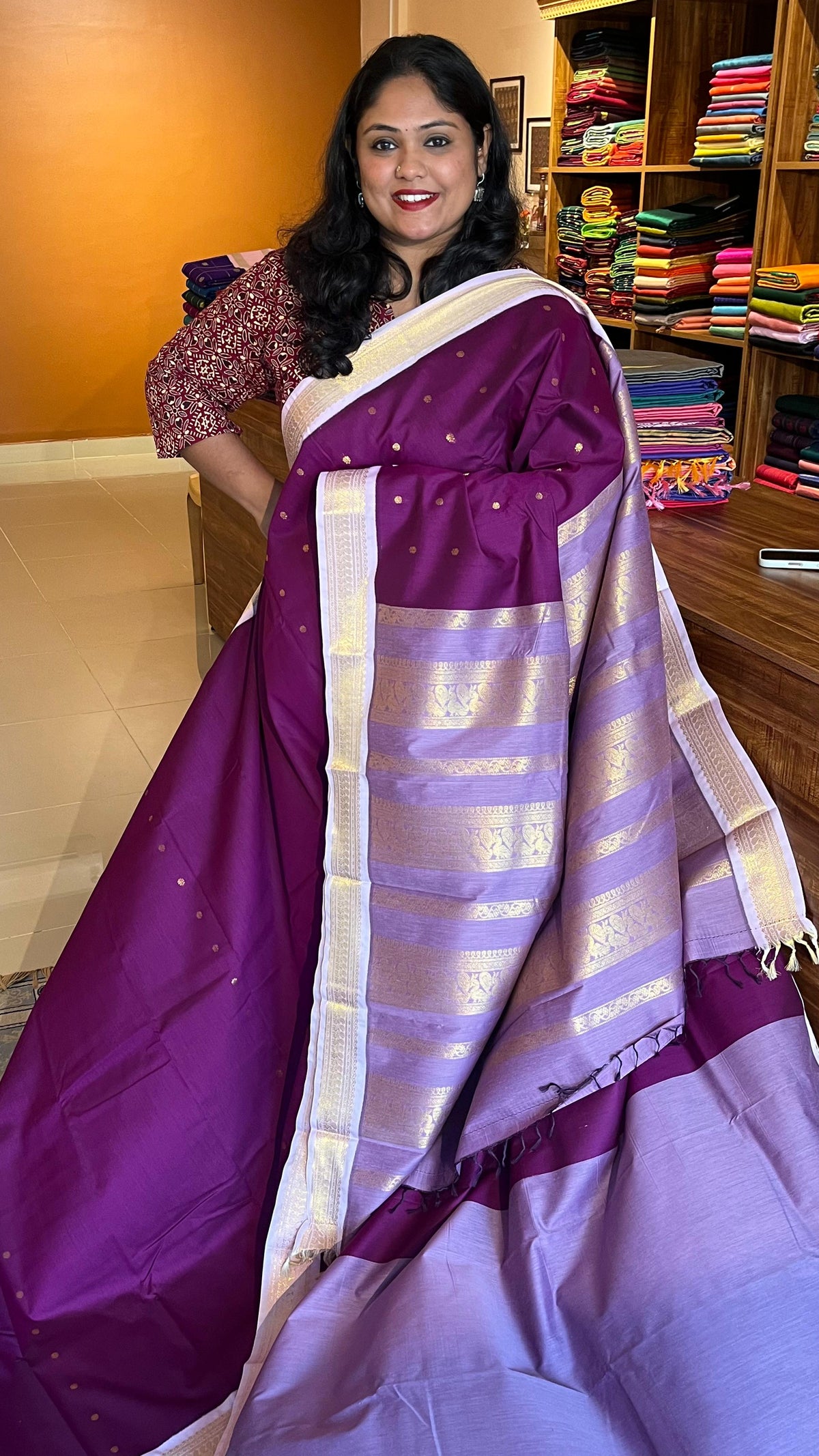 Semi silk Plain bhutta saree - 01-07-01B-04