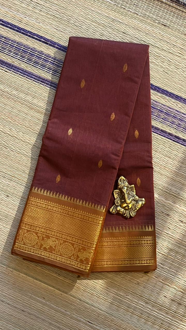 Kanchi Cotton Saree - 01-09B-05-19 (Cinnamon Sunset Colour)