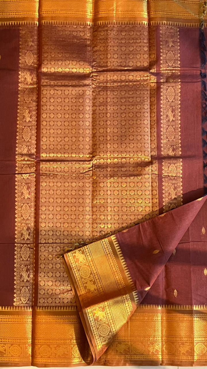 Kanchi Cotton Saree - 01-09B-05-19 (Cinnamon Sunset Colour)