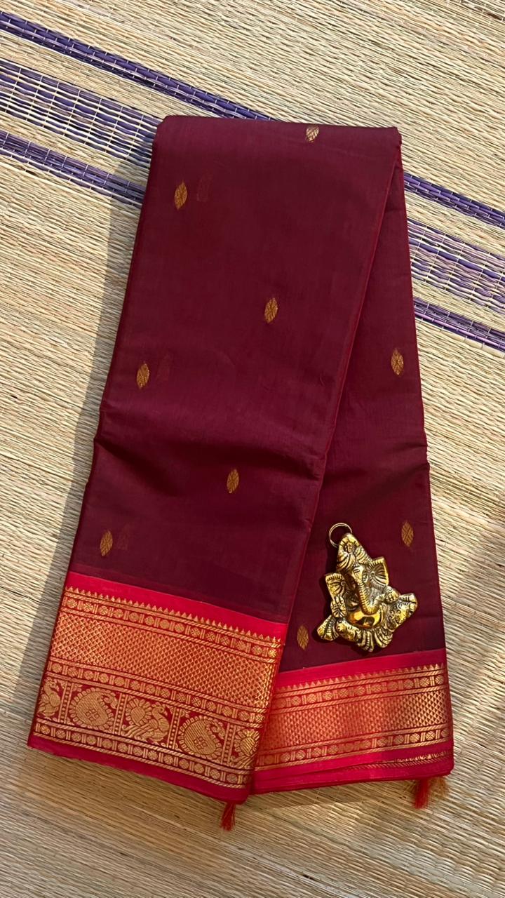 Kanchi Cotton Saree - 01-09B-05-36 (Maroon Colour)