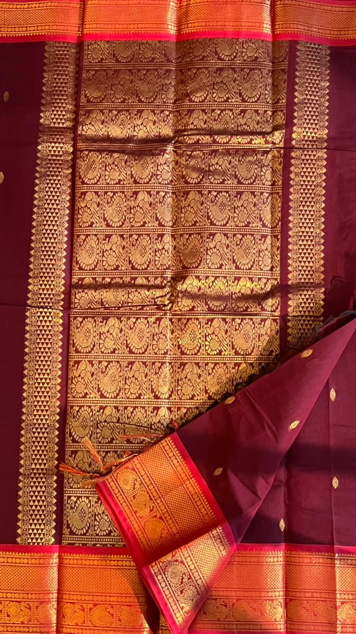 Kanchi Cotton Saree - 01-09B-05-36 (Maroon Colour)