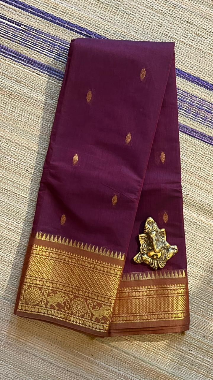 Kanchi Cotton Saree - 01-09B-05-33 (Midnight Maroon Colour)