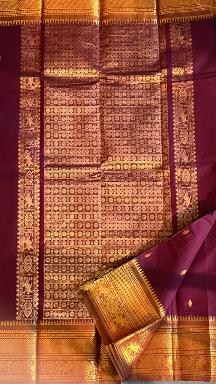 Kanchi Cotton Saree - 01-09B-05-33 (Midnight Maroon Colour)
