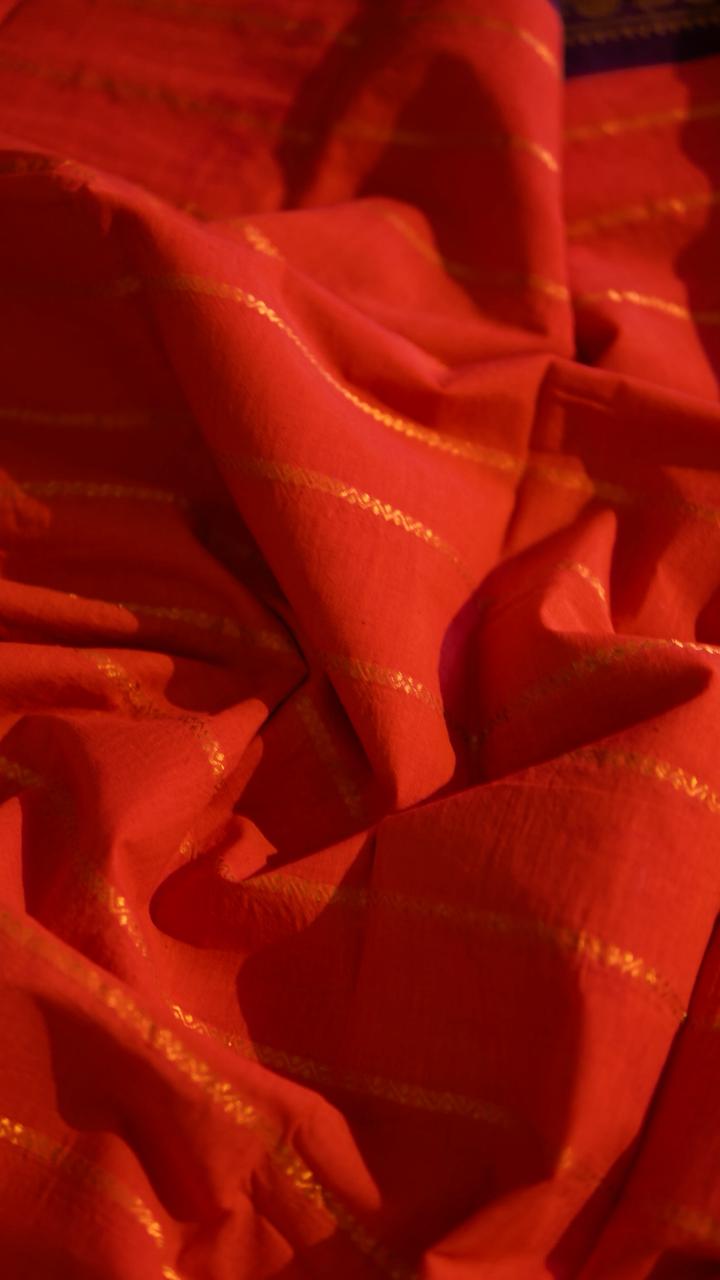 Madurai cotton veldhari saree - 11-12-01-6Y-08 (Orange with Maroon)