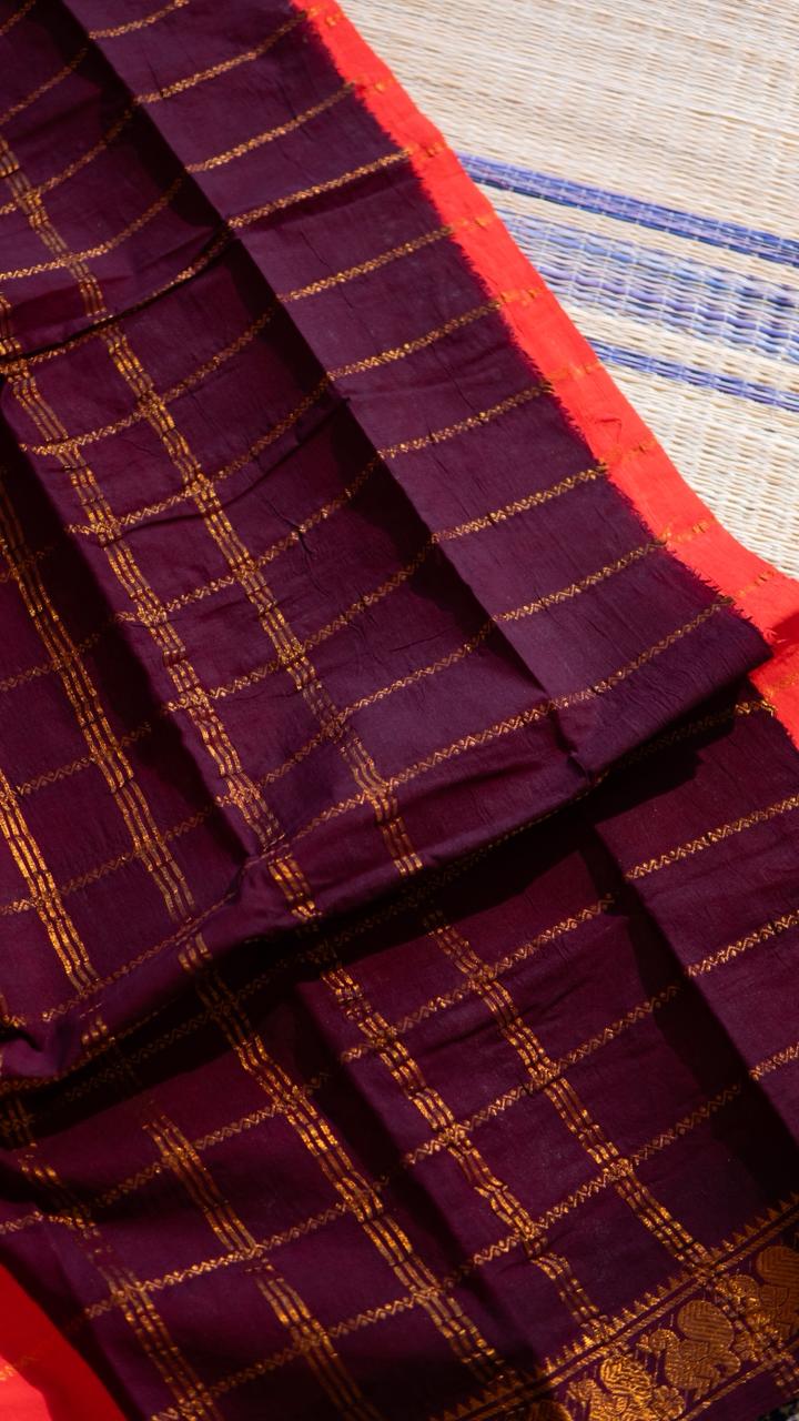 Madurai cotton veldhari saree - 11-12-01-6Y-08 (Orange with Maroon)