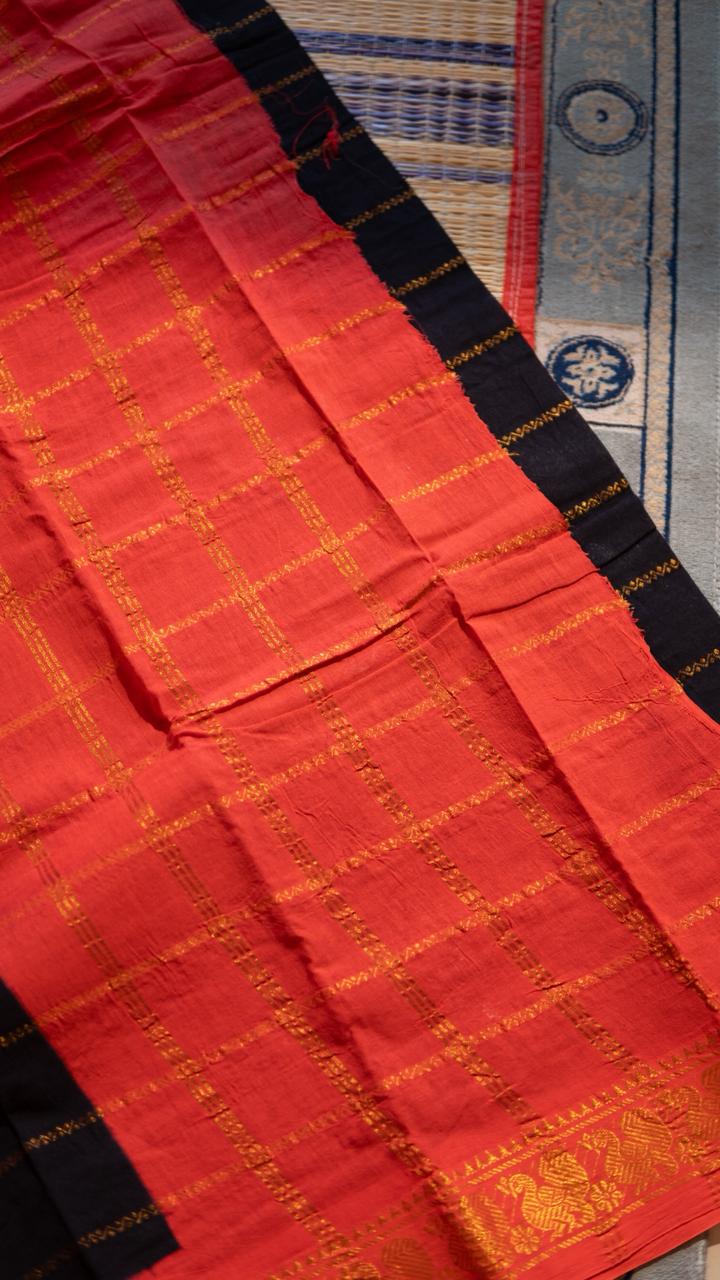 Madurai cotton veldhari saree - 11-12-01-6Y-11 (Black with Orange)
