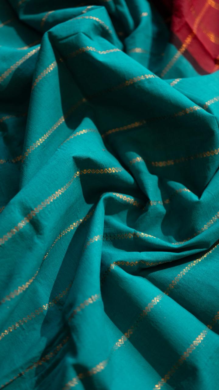 Madurai cotton veldhari saree - 11-12-01-6Y-05 (Teal Blue with Red)