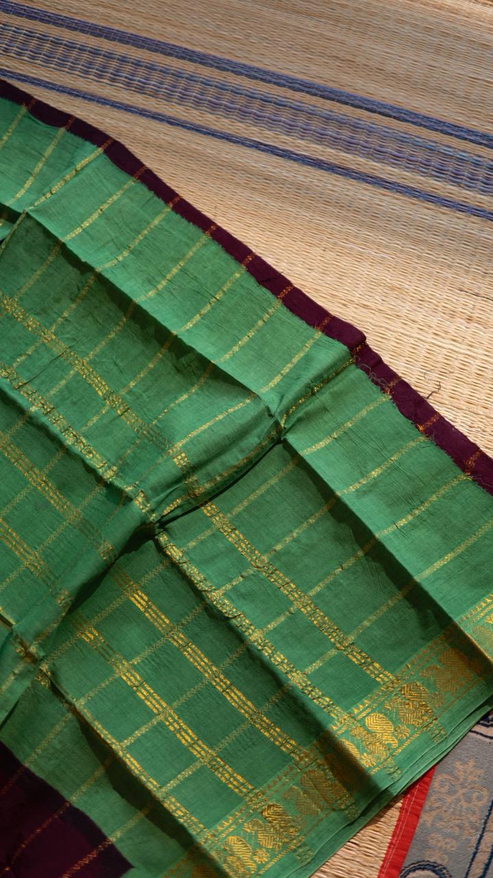 Madurai cotton veldhari saree - 11-12-01-6Y-06 (Dark Maroon with Green)