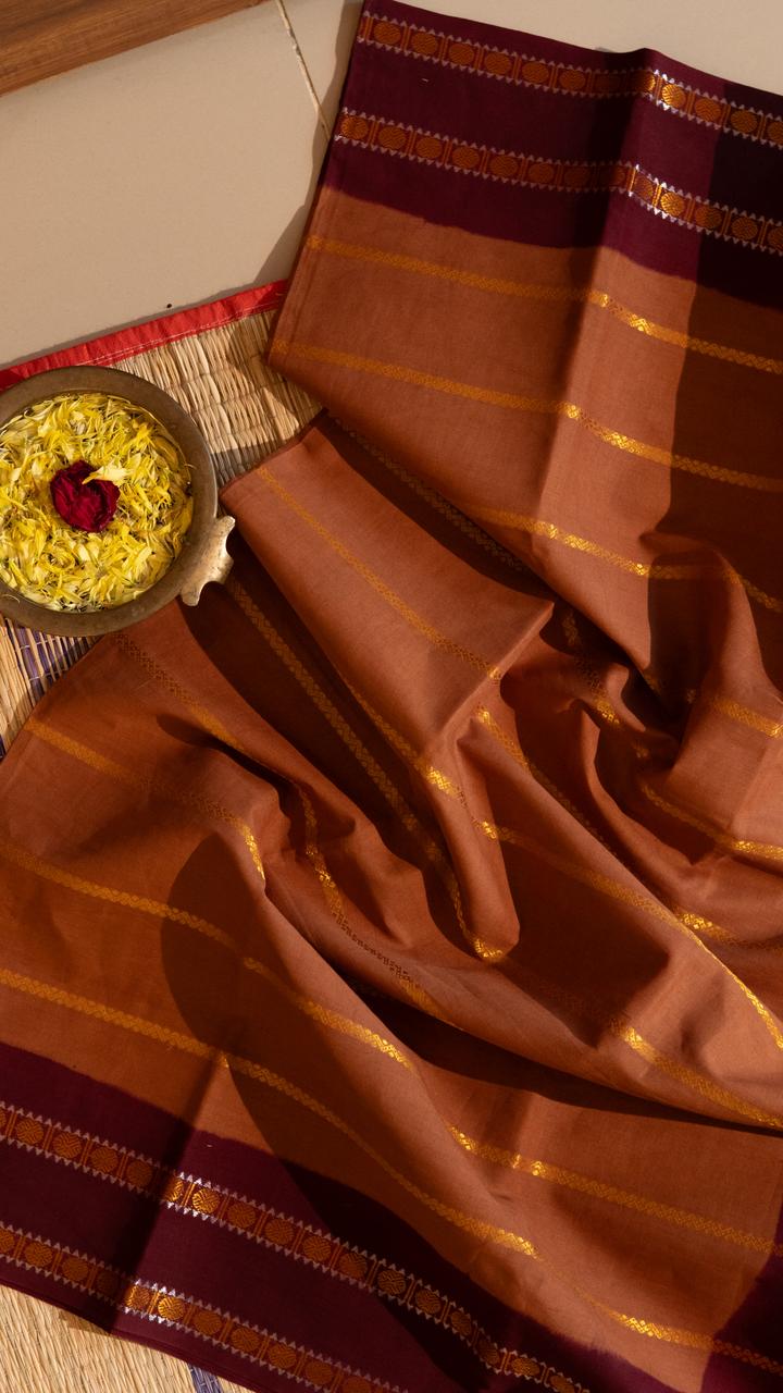 Madurai cotton veldhari saree - 11-12-01-6Y- (Chocolate Brown with Maroon)