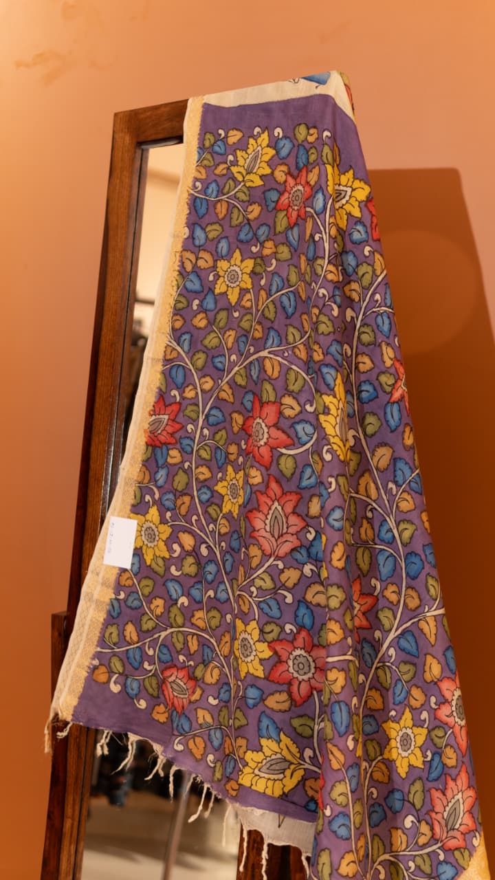 Pen Kalamkari Saree - 02-12-01-02 (Multi Colour)