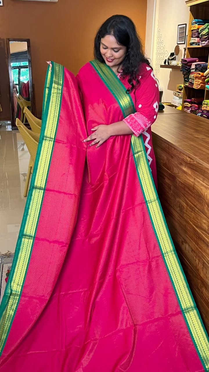 Semi-Silk Vairaoosi Madisar - 01-08B-15-08 (Rani Pink with Green)