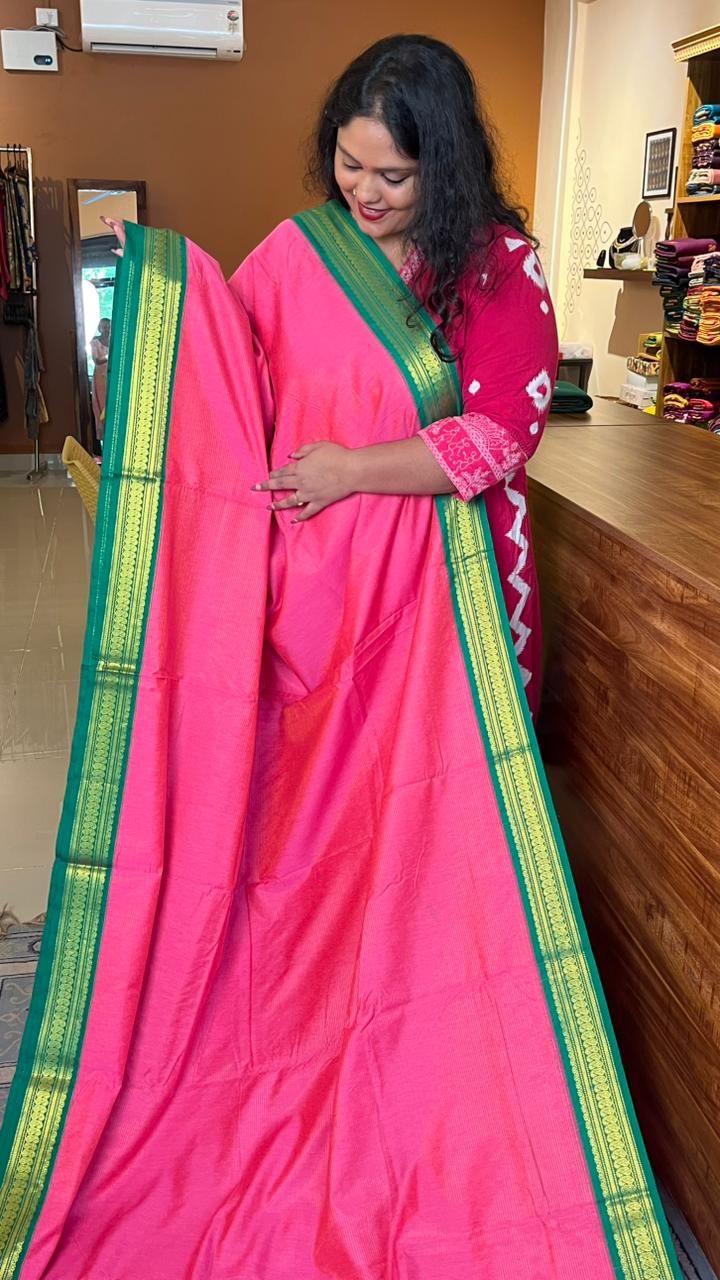 Semi-Silk Vairaoosi Madisar - 01-08B-15-13 (Lotus Pink and Green)