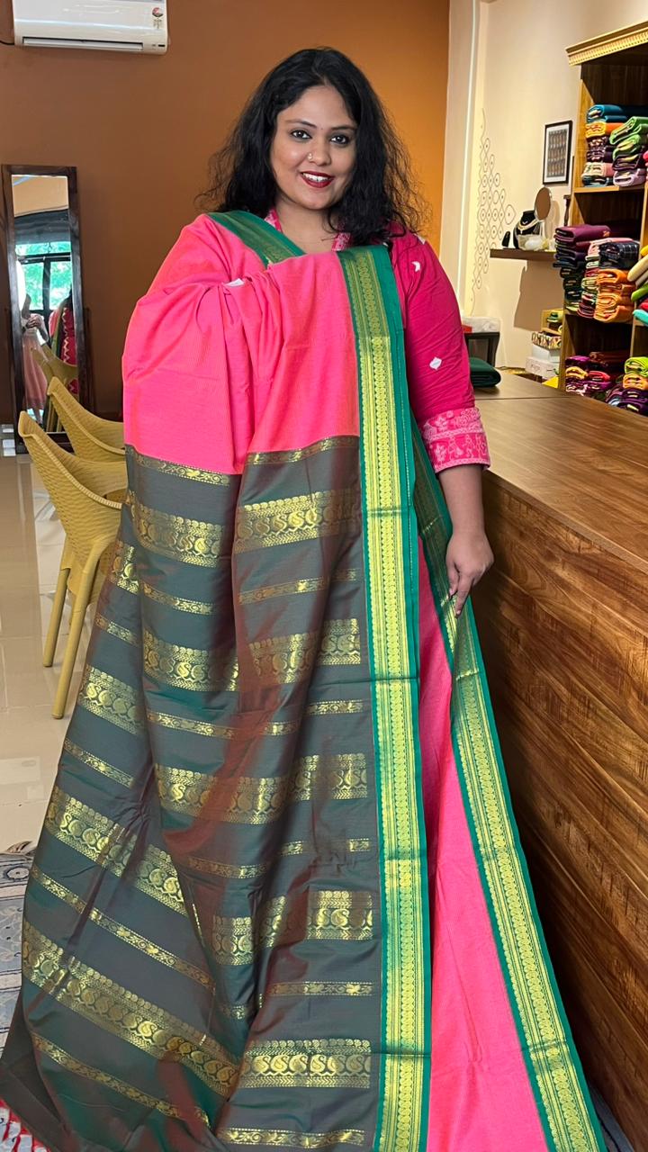 Semi-Silk Vairaoosi Madisar - 01-08B-15-13 (Lotus Pink and Green)