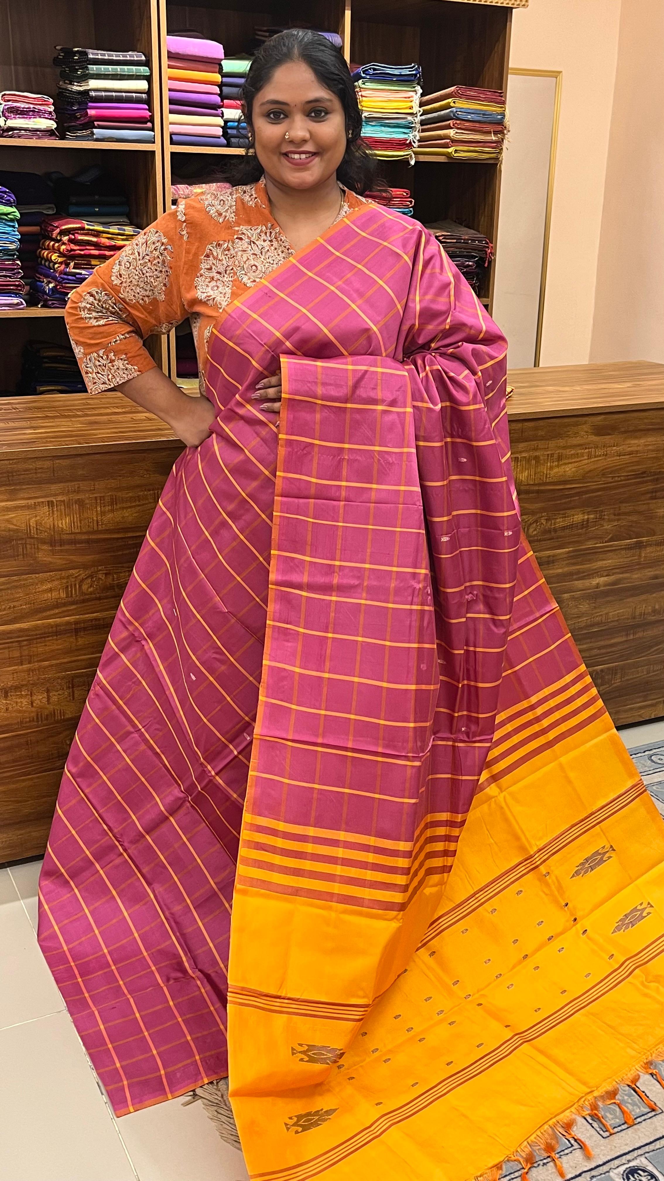 Chinnalampattu 6 Yards Saree - 03-10-01-08 (Pink with Yellow)