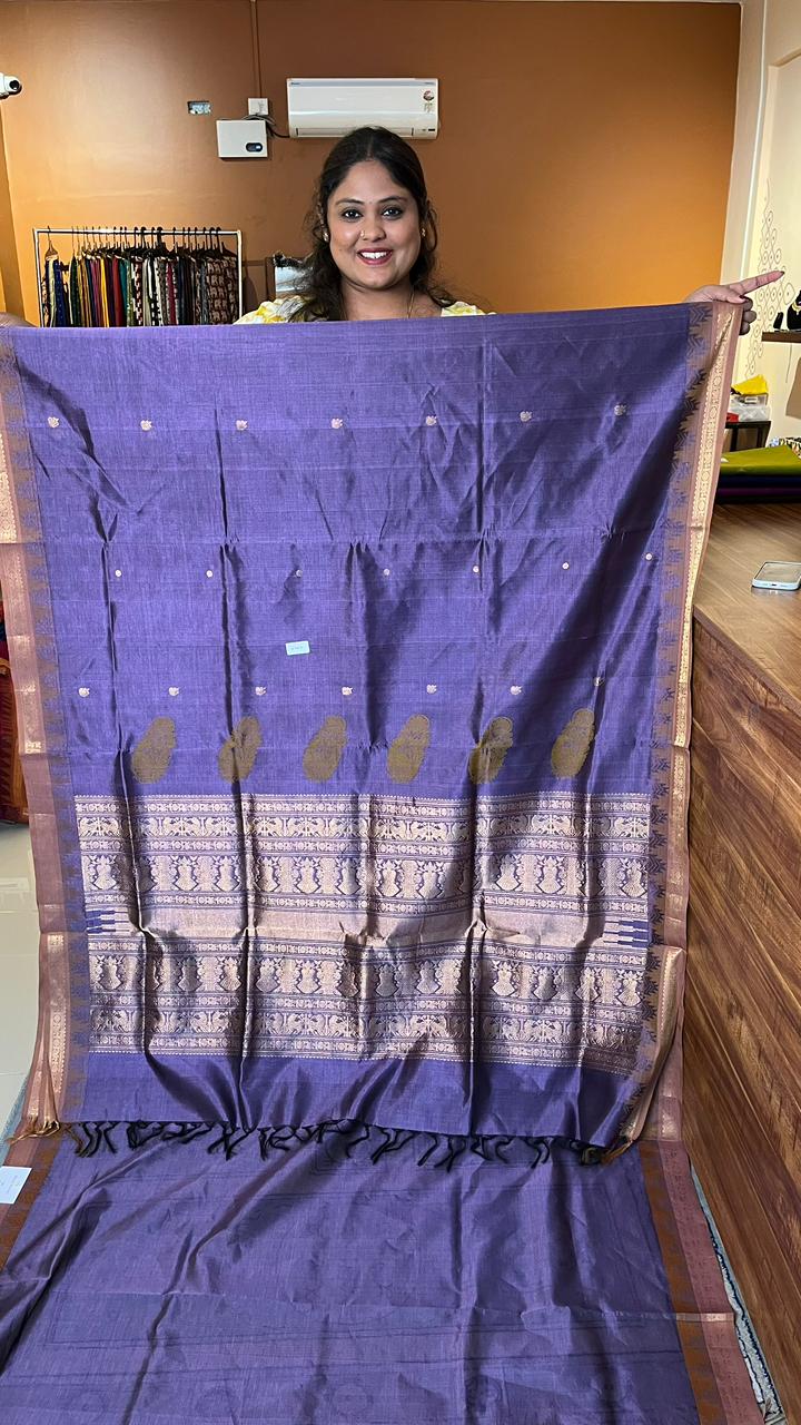 Kanchivaram Silk Cotton Saree - 01-01-07-03 (Boost And Lavender)