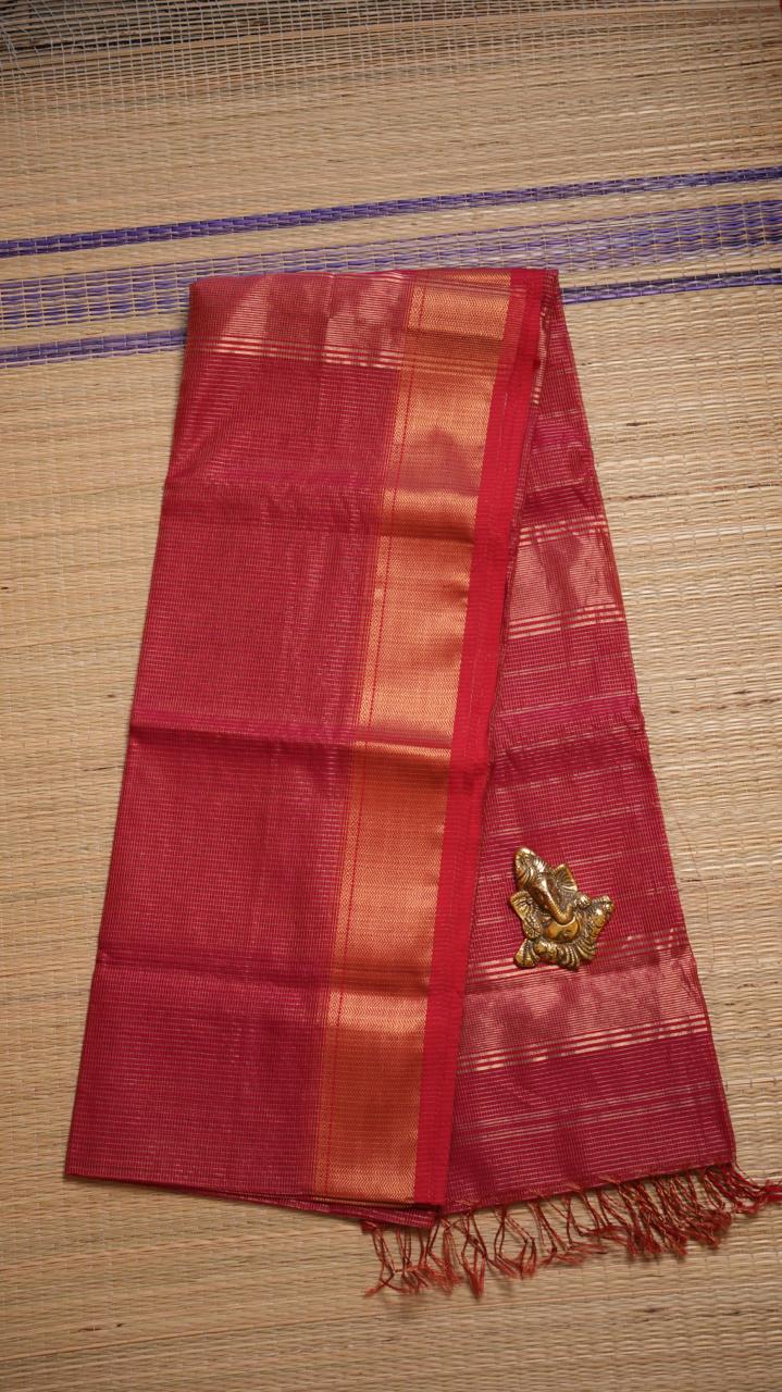 Maheshwari Silk Cotton Podi Kattam Saree - 05-01-02-05 (STRAWBERRY CHAMPAGNE)