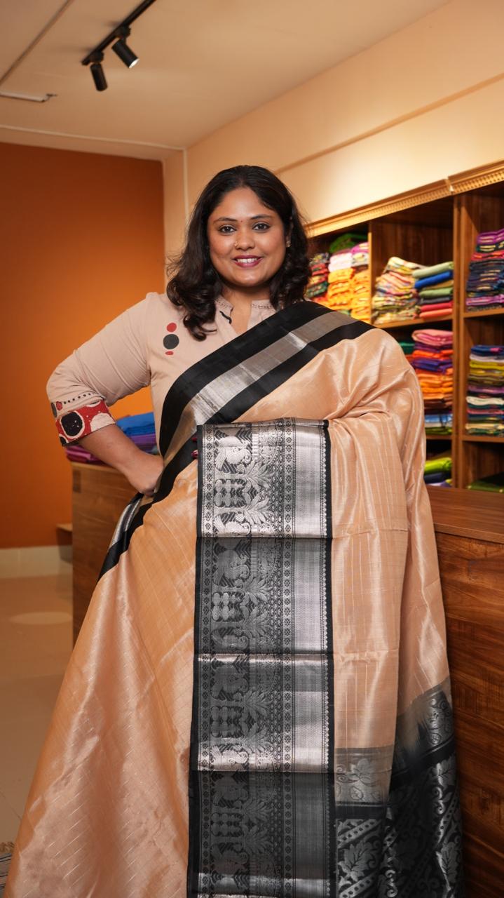 Mangalgiri Pure Silk Cotton Saree - 15-01-07-04 (BISCUIT BLACK)