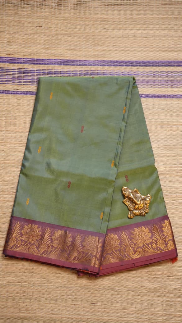 Chinnalampattu 6 Yards Saree - 03-01-01-09 (METTALIC GREEN)