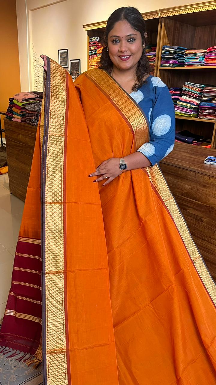 Devendra 10.5Yards Madisar Mayil Kan Border  - 12-12-11-10.5Y-05(Mustard Orange)