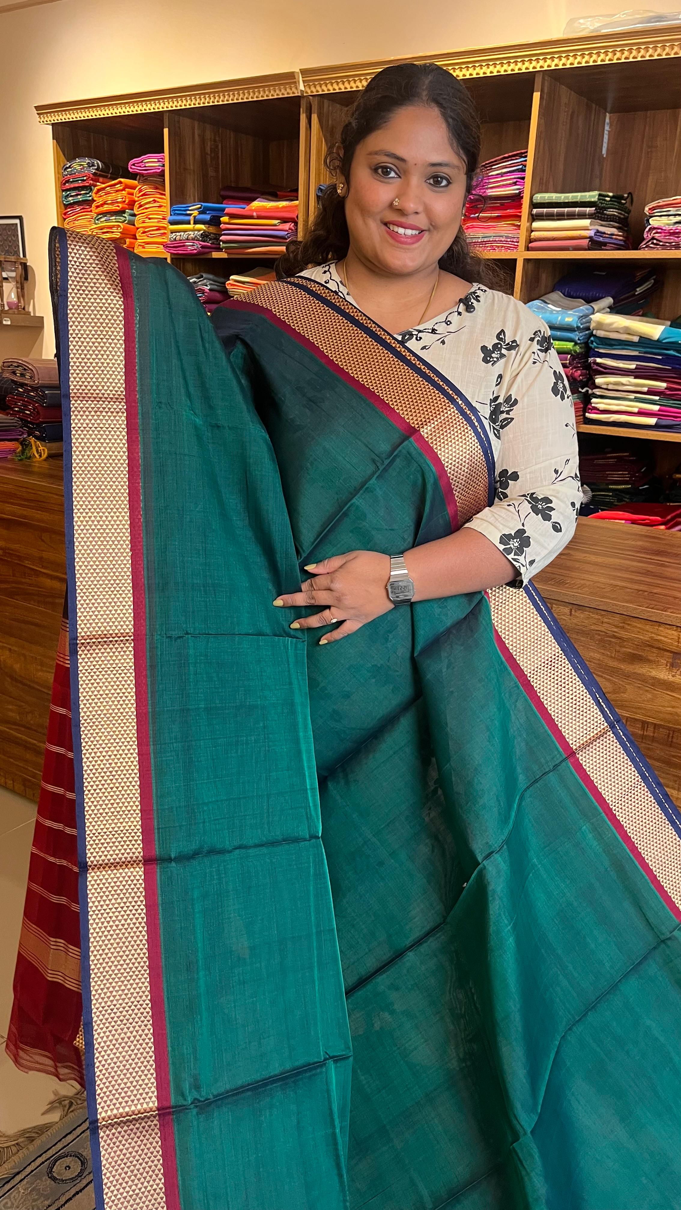 Devendra 9.5 Yards Madisar Arai Madam Border - 12-09B-18-9.5Y-01(Forest Green)