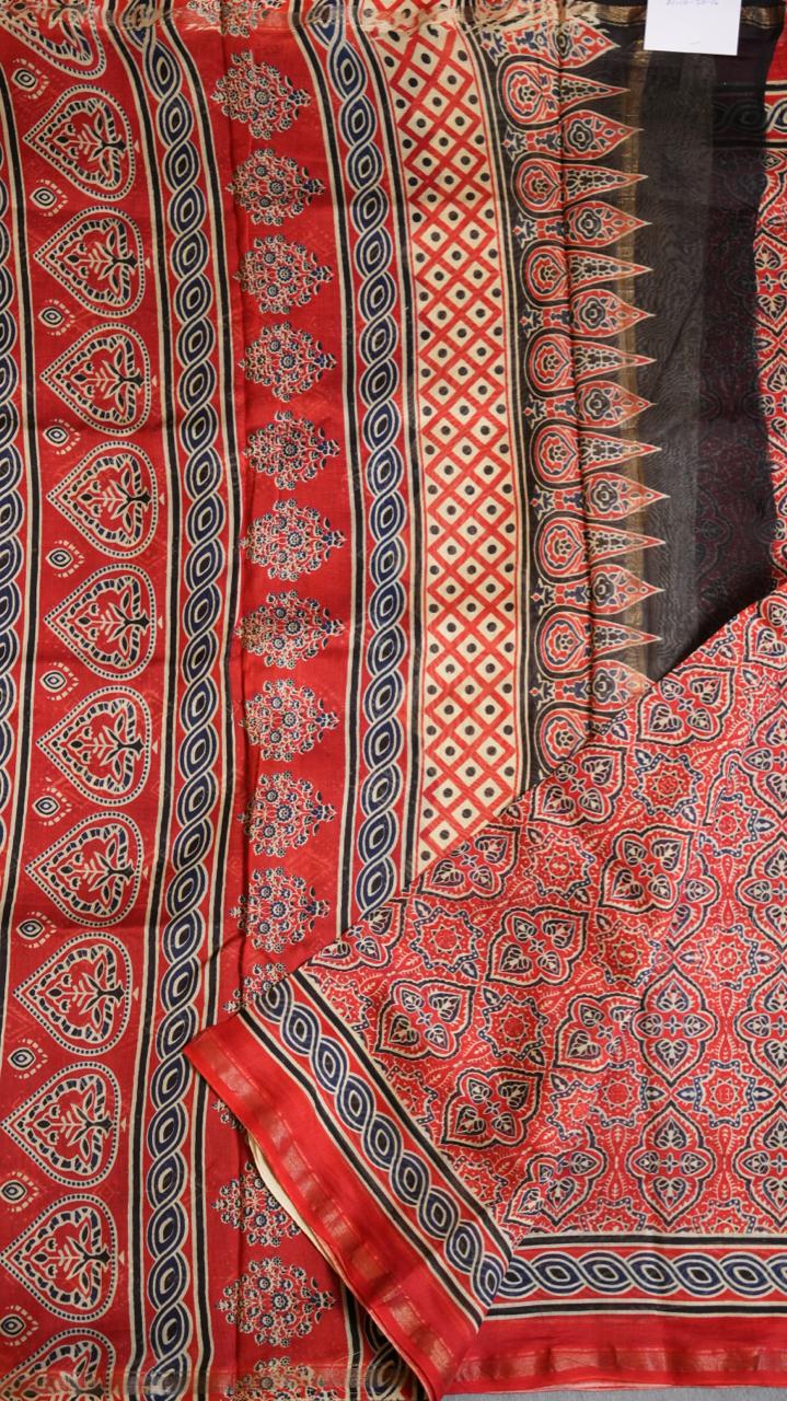 Chanderi hand block print saree - 51-02-01-18 (PASSIONATE RED)