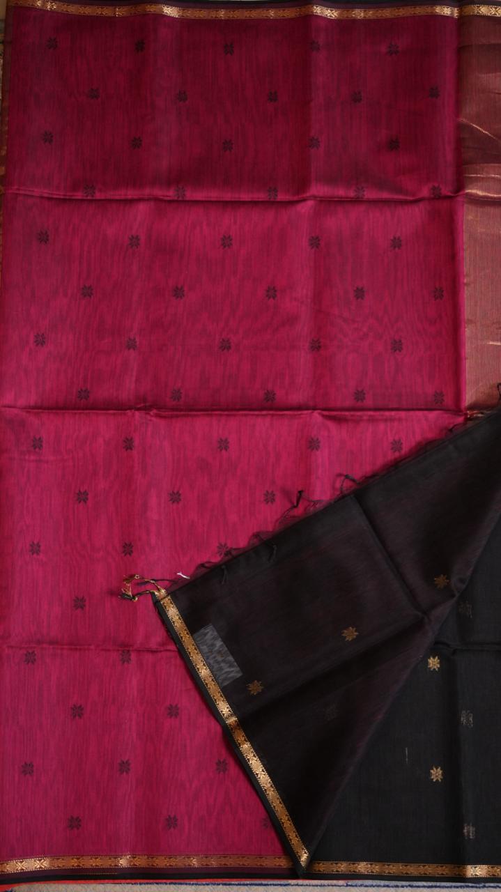 ***PREORDERS ONLY*** Maheshwari Silk Cotton Small Border Saree - 05-02B-06-07 (BLACK DAHLIA) | SHIPS IN 5-6 WEEKS | NO READY STOCK | WAIT TIME 5-6 WEEKS | PLEASE READ DESCRIPTION BEFORE PLACING ORDER
