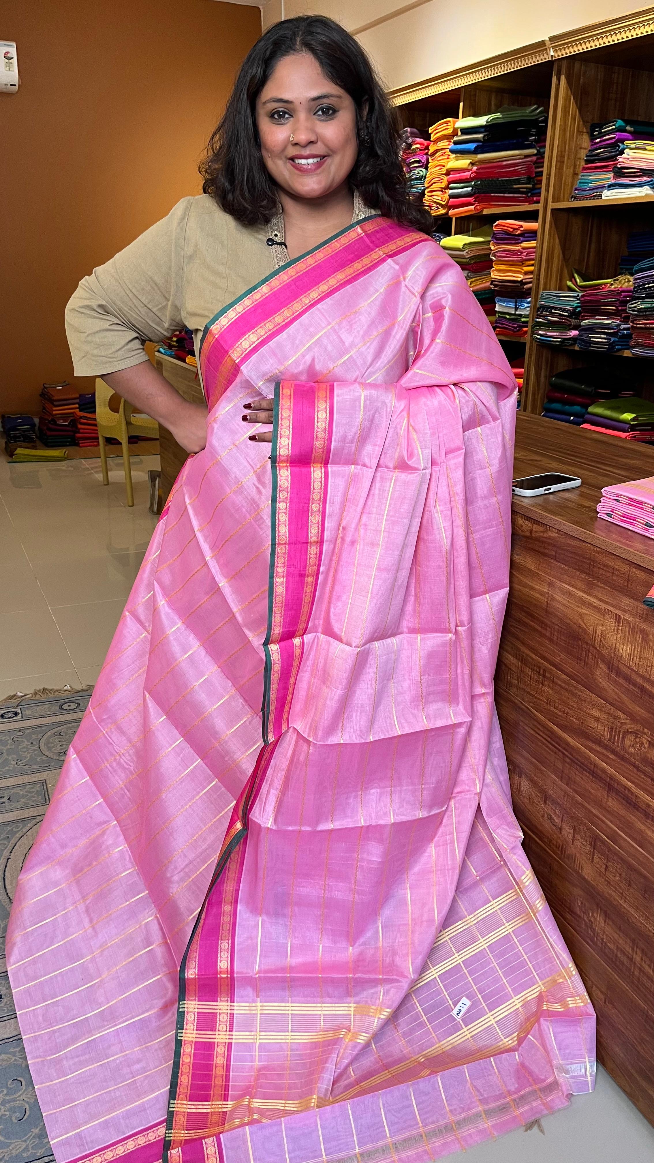 Devendra 7 Yards Paneer Roja Pink Veldhari saree -11-12-01-7Y-01-01