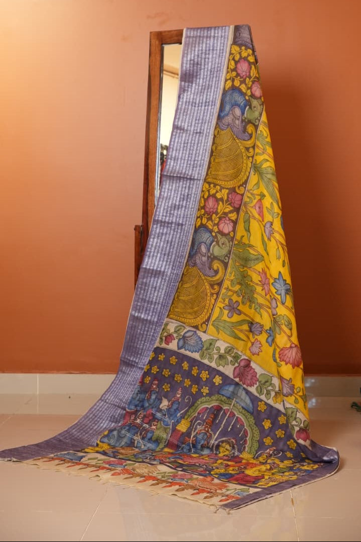 Pen Kalamkari Hand Painted Saree - 02-02-01-03 (GOLDEN HORIZON)