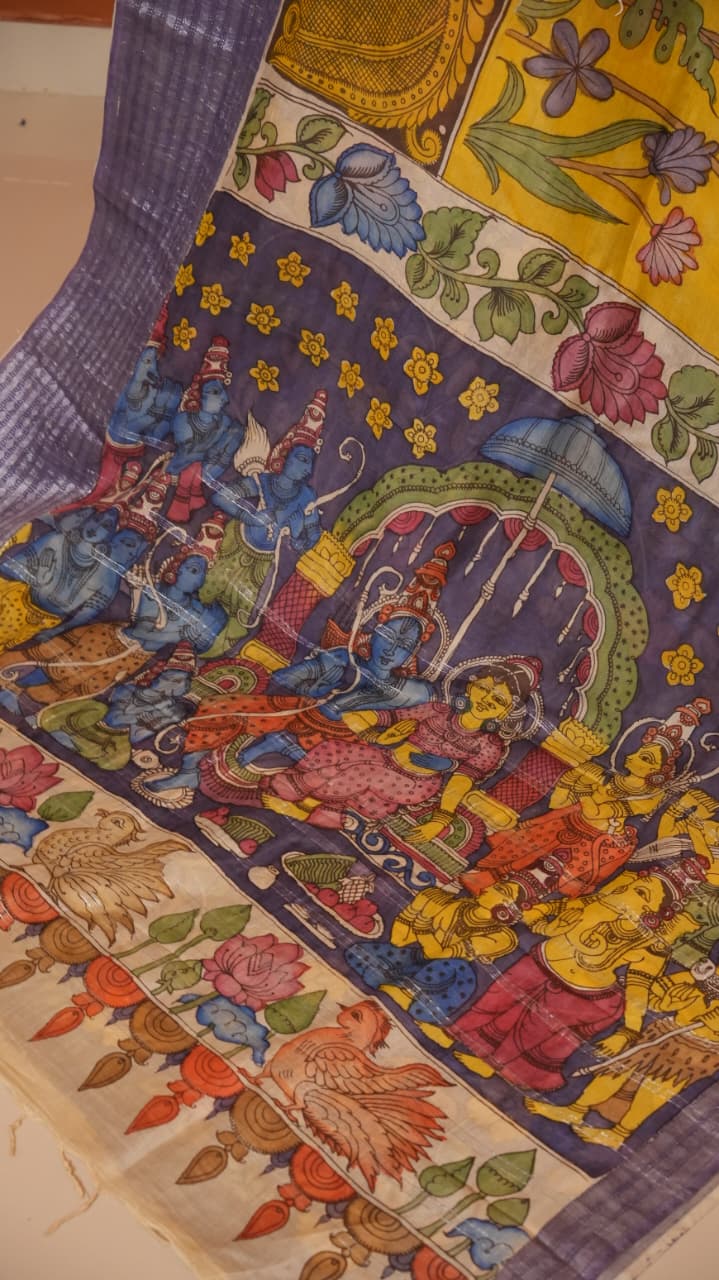 Pen Kalamkari Hand Painted Saree - 02-02-01-03 (GOLDEN HORIZON)