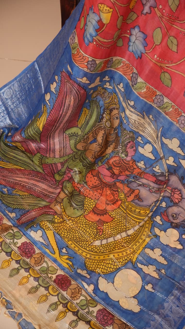 Pen Kalamkari Hand Painted Saree - 02-02-01-02 (SUNSET CLIFF)