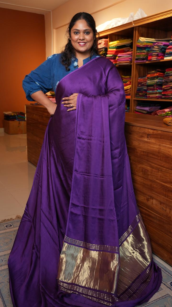 Plain Modal Silk Saree - 46-02B-01-07 (VIOLET ELAN)