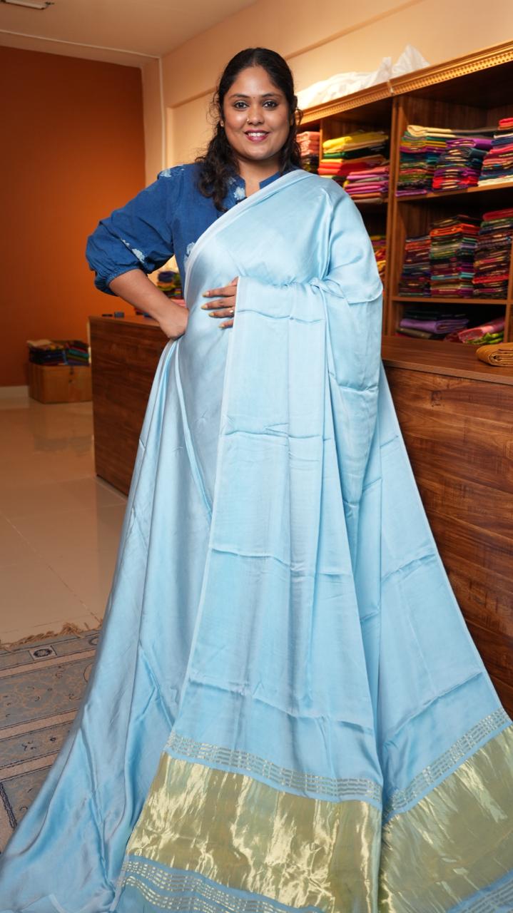 Plain Modal Silk Saree - 46-02B-01-03 (AZURE ESSENCE)