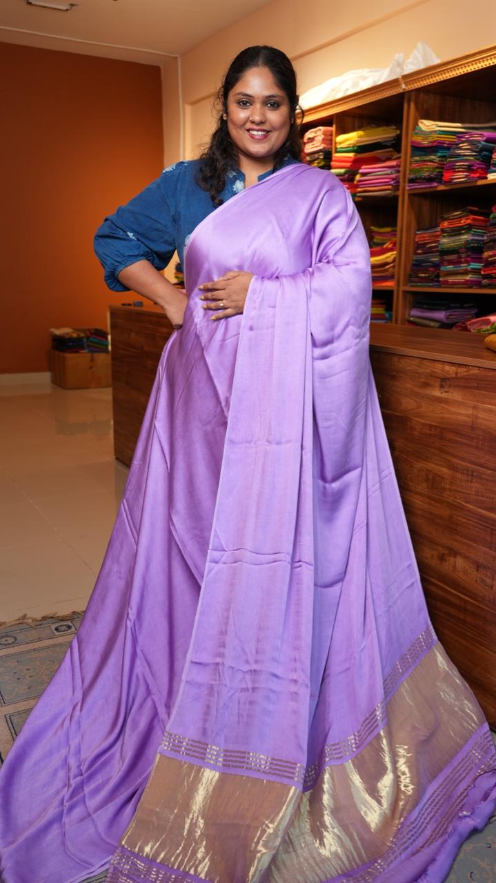 Plain Modal Silk Saree - 46-02B-01-03 ( LILAC ZEPHYR)