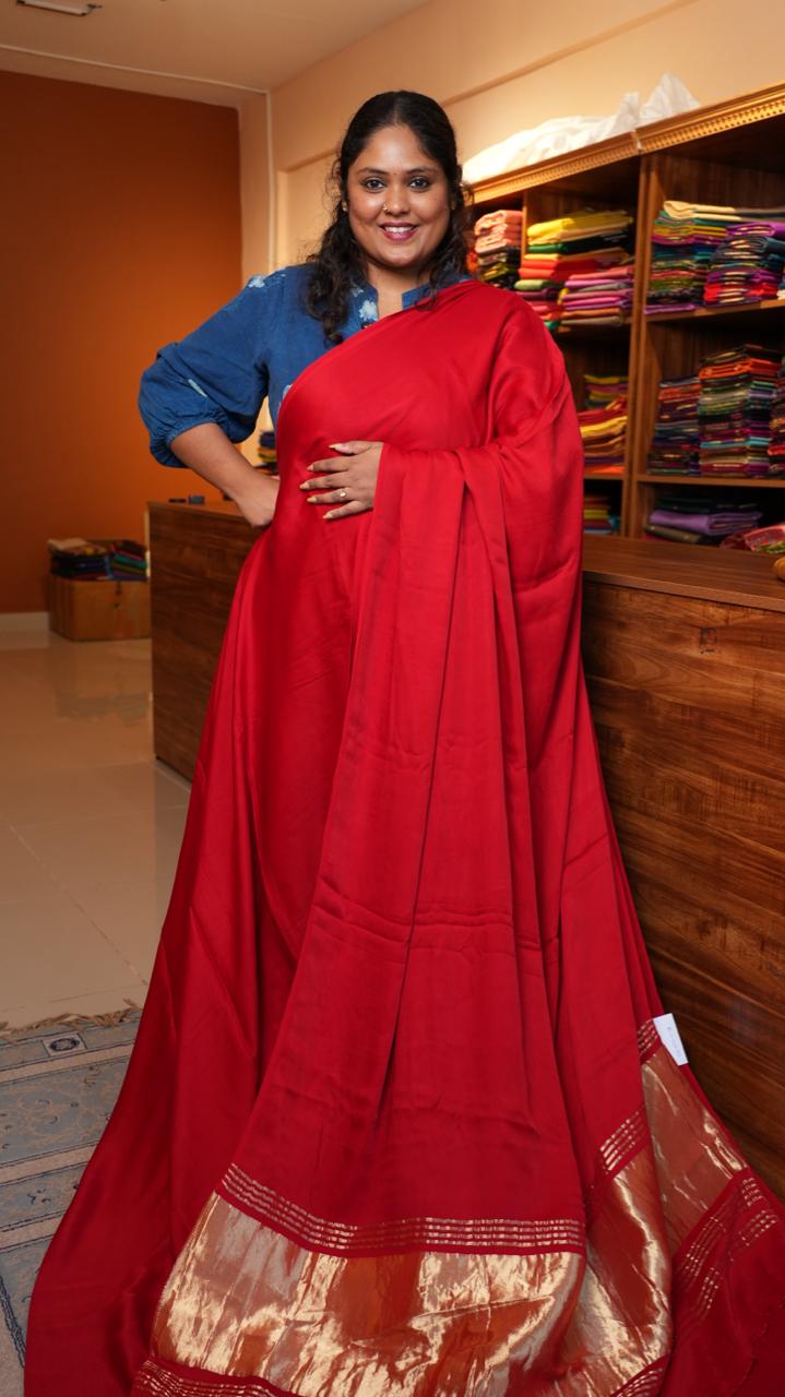 Plain Modal Silk Saree - 46-02B-01-12 (CRIMSON ELAN)