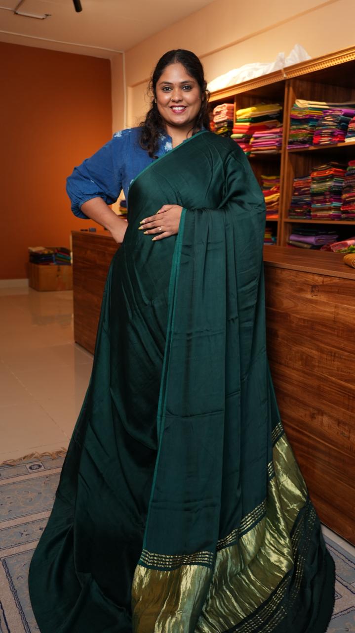 Plain Modal Silk Saree - 46-02B-01-10 (VERDANT AURA)