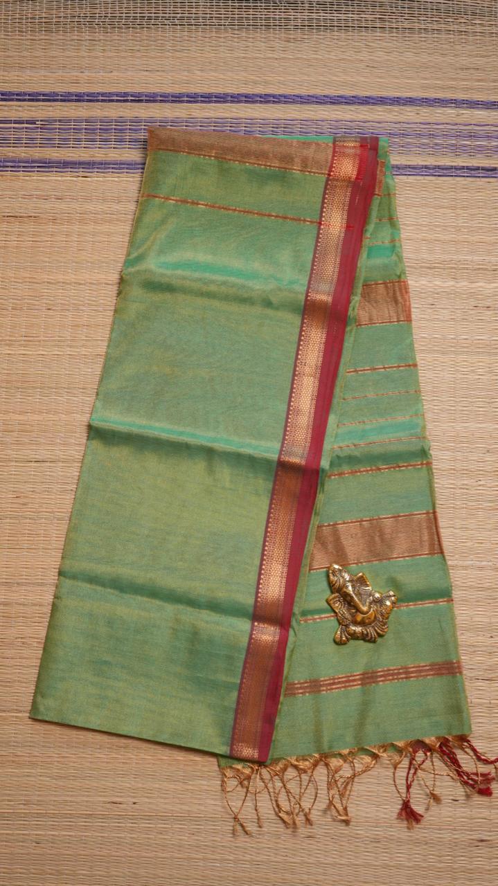 Maheshwari Silk Cotton Plain Tissue Saree - 05-02B-05-07 (MINT MATTE)